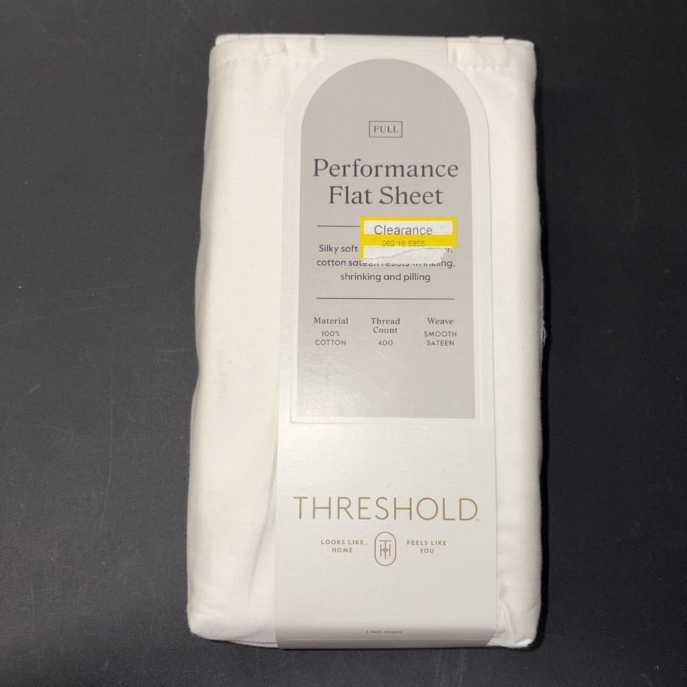 Threshold FULL Performance Flat Sheet Silky Soft Sateen SOUR CREAM 400 TC 20487